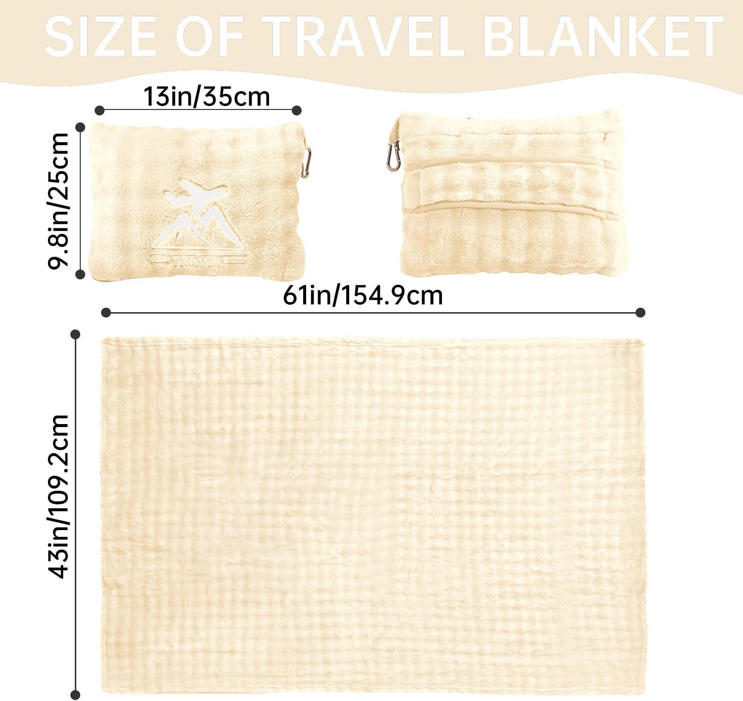 Travel Blanket and Pillow-2-in-1, Ultra-Soft&Compact, Airplane Blanket with Hand Luggage Belt and Backpack Clip,Travelers Accessories Gifts, 61x43 Inches(White) - Image 2