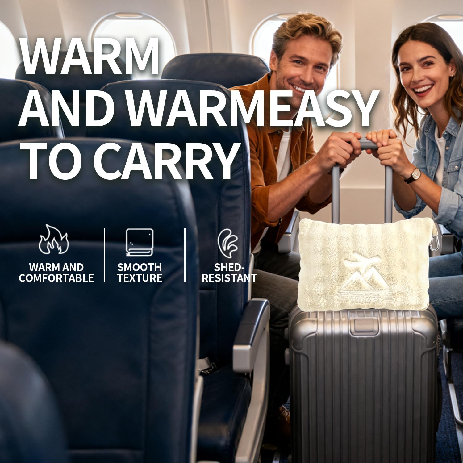 Travel Blanket and Pillow-2-in-1, Ultra-Soft&Compact, Airplane Blanket with Hand Luggage Belt and Backpack Clip,Travelers Accessories Gifts, 61x43 Inches(White) - Image 5