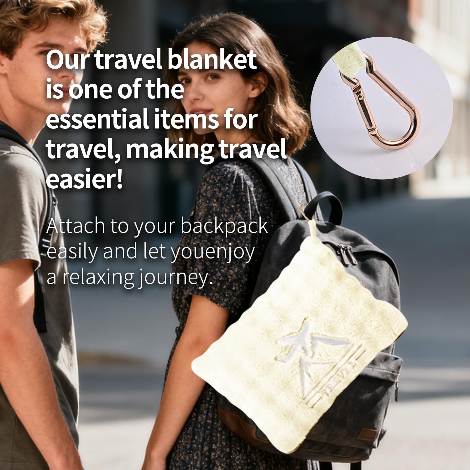 Travel Blanket and Pillow-2-in-1, Ultra-Soft&Compact, Airplane Blanket with Hand Luggage Belt and Backpack Clip,Travelers Accessories Gifts, 61x43 Inches(White) - Image 6