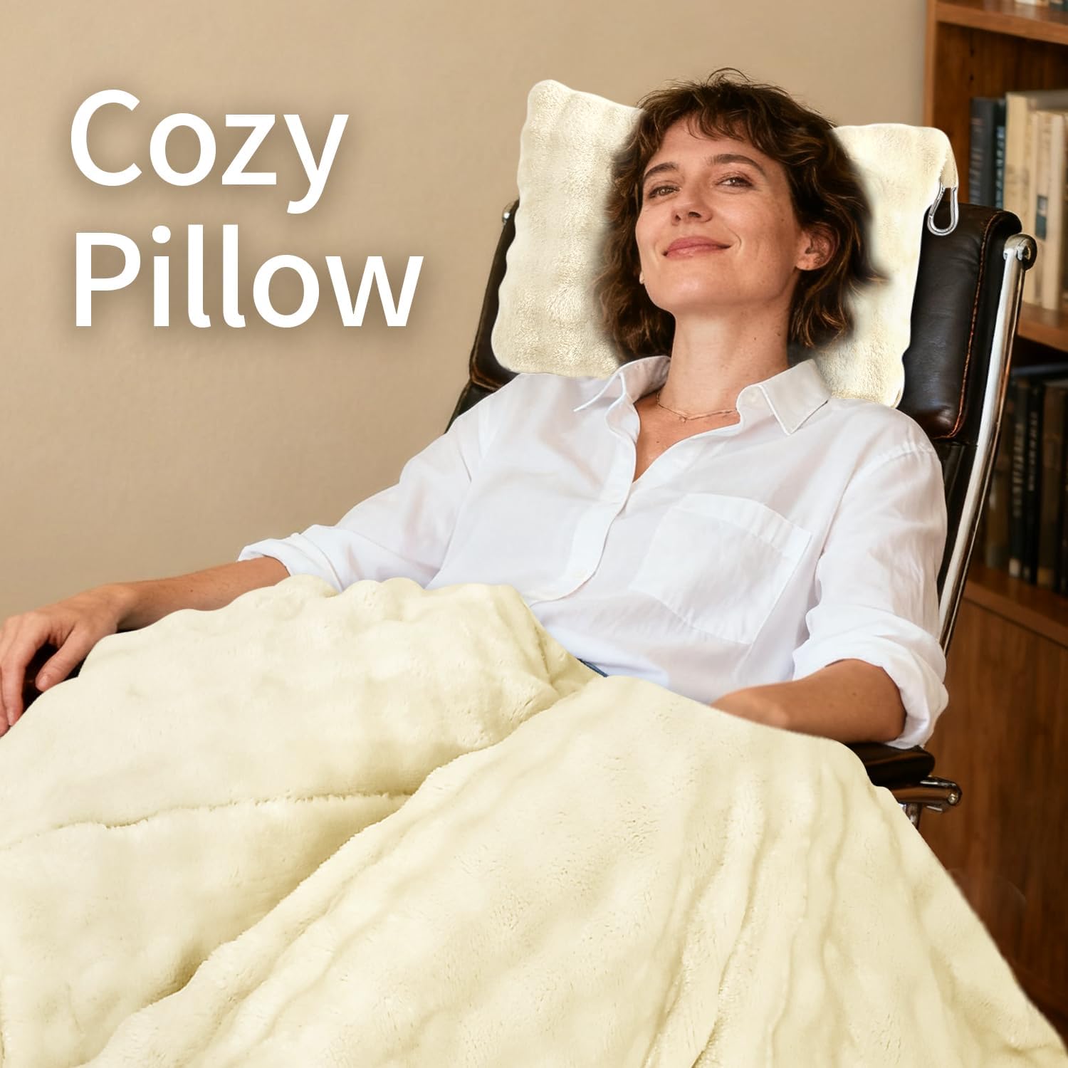 Travel Blanket and Pillow-2-in-1, Ultra-Soft&Compact, Airplane Blanket with Hand Luggage Belt and Backpack Clip,Travelers Accessories Gifts, 61x43 Inches(White) - Image 7