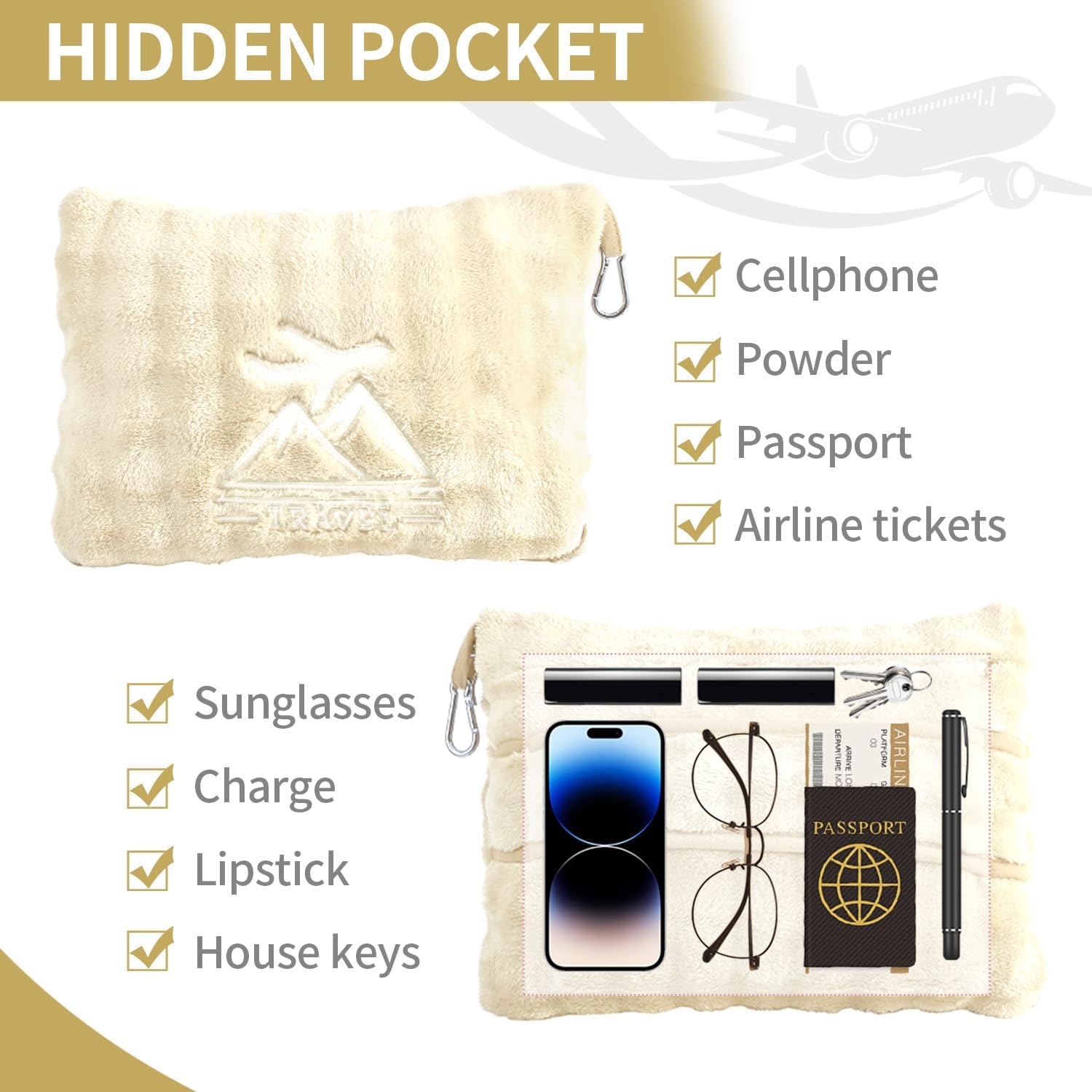 Travel Blanket and Pillow-2-in-1, Ultra-Soft&Compact, Airplane Blanket with Hand Luggage Belt and Backpack Clip,Travelers Accessories Gifts, 61x43 Inches(White) - Image 8