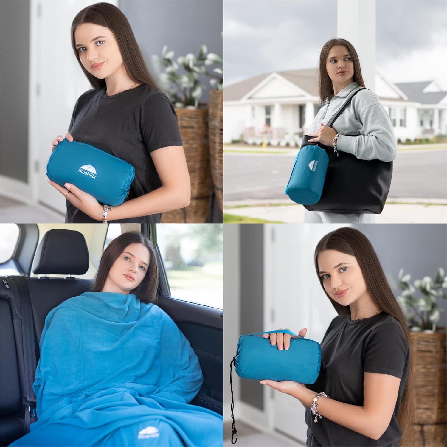 BlueHills Ultra Compact Travel Blanket in Portable Case Premium Soft Large Airplane Blanket Flight Essentials for Car Plane Train Hotel Layover Peacock Teal C004 - Image 3