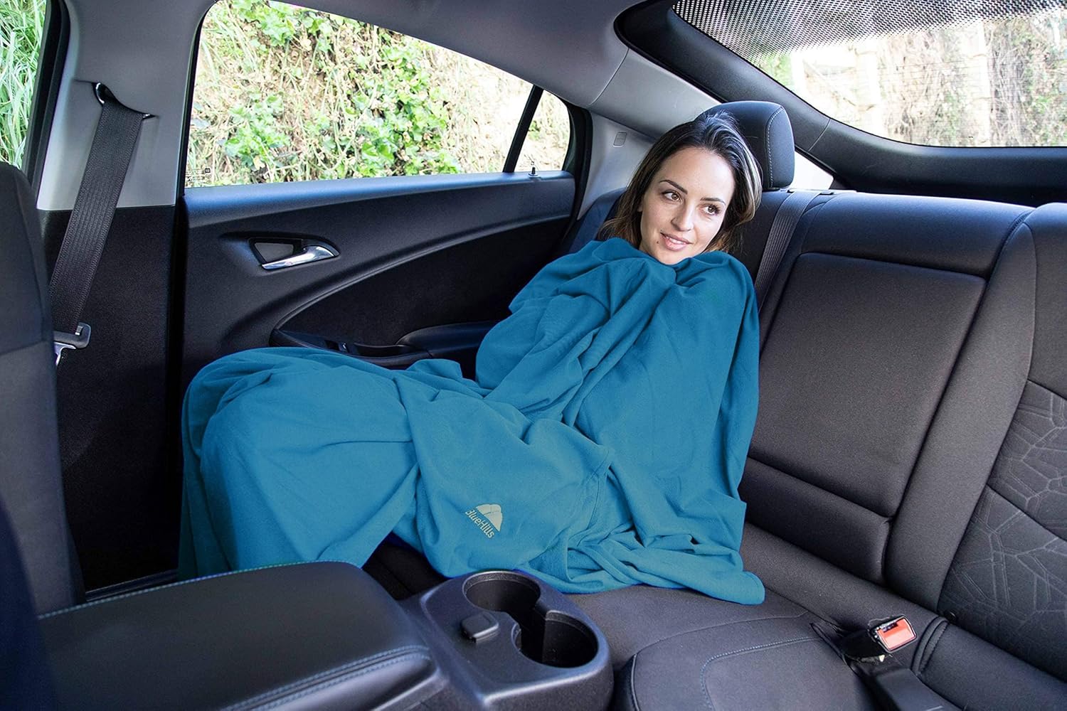 BlueHills Ultra Compact Travel Blanket in Portable Case Premium Soft Large Airplane Blanket Flight Essentials for Car Plane Train Hotel Layover Peacock Teal C004 - Image 4