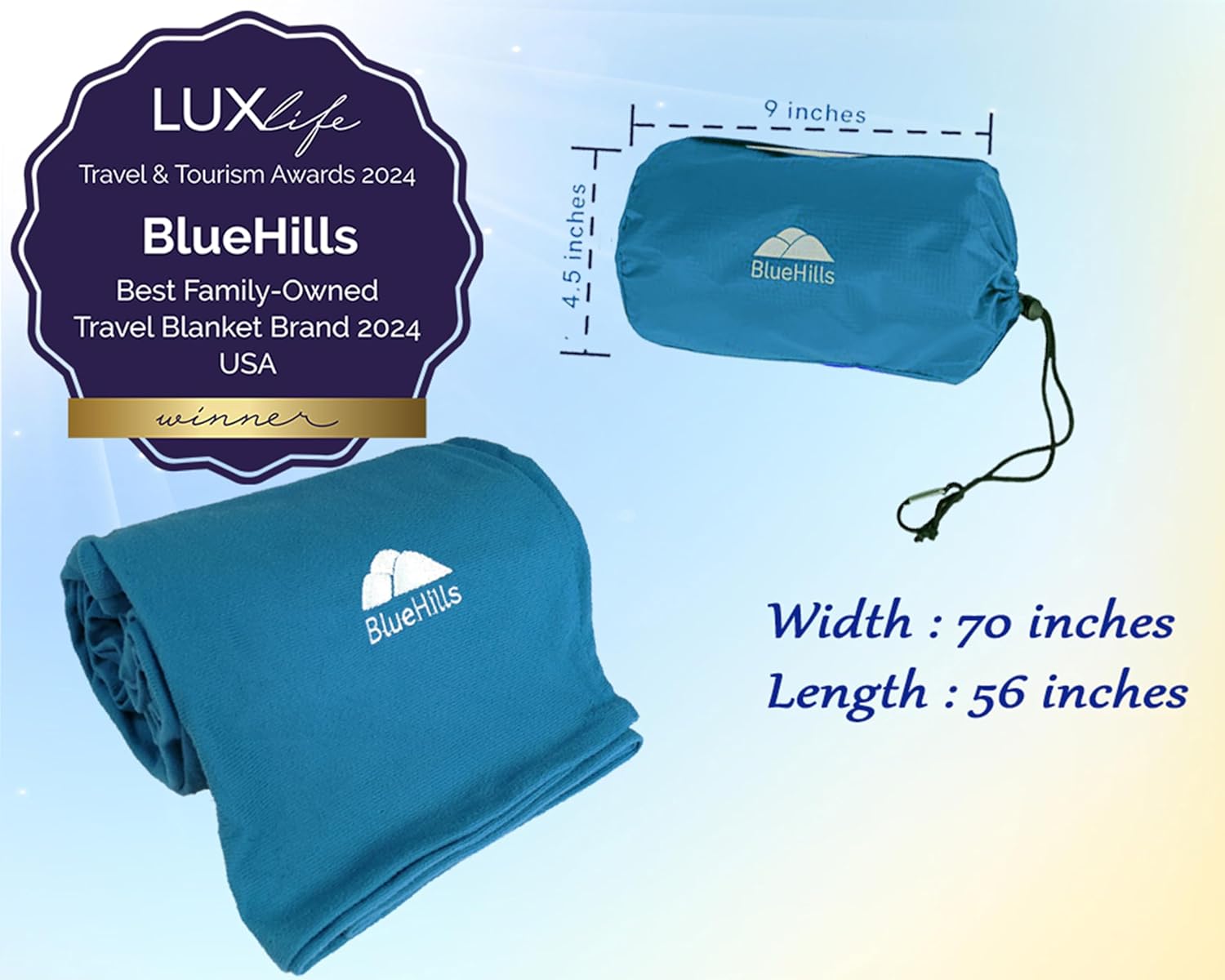 BlueHills Ultra Compact Travel Blanket in Portable Case Premium Soft Large Airplane Blanket Flight Essentials for Car Plane Train Hotel Layover Peacock Teal C004 - Image 5